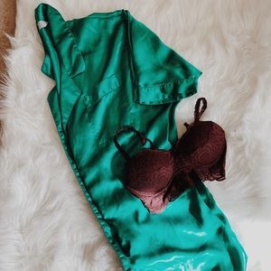 Vintage Emerald Green Satin Sleep Shirt